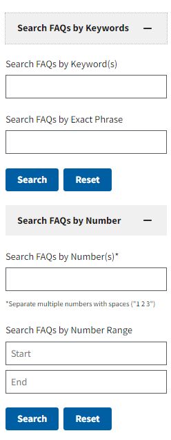 Image of the frequently asked questions (FAQ) search interface